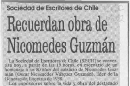 Recuerdan obra de Nicomedes Guzmán  [artículo].