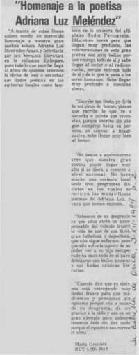 Homenaje a la poetisa Adriana Luz Meléndez