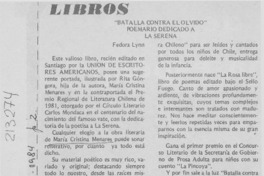 "Batalla contra el olvido" poemario dedicado a La Serena