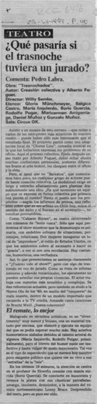 Qué pasaría si el trasnoche tuviera un jurado?  [artículo] Pedro Labra.