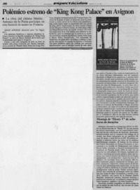 Polémico estreno de "King Kong Palace" en Avignon  [artículo].