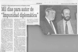 Mil días para autor de "Impunidad diplomática"  [artículo].