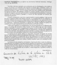 Barrios, Marciano, "Chile y su iglesia, una sola historia"  [artículo]Jorge Muñoz A.