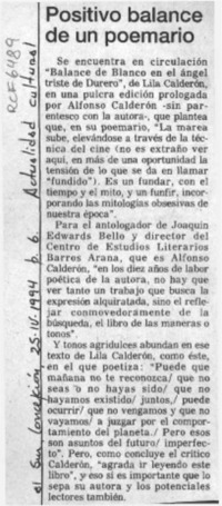 Positivo balance de un poemario  [artículo].