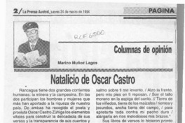 Natalicio de Oscar Castro  [artículo] Marino Muñoz Lagos.