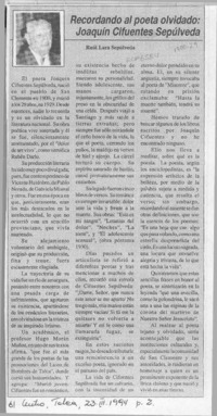 Recordando al poeta olvidado, Joaquín Cifuentes Sepúlveda  [artículo] Raúl Lara Sepúlveda.
