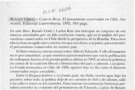Renato Cristi y Carlos Ruiz, "El pensamiento conservador en Chile" Sofía Correa Sutil.