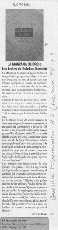 La manzana de oro o los frutos de Esteban Navarro  [artículo] Erwin Díaz.