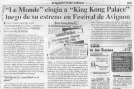 "Le Monde" elogia a "King Kong Palace" luego de su estreno en Festival de Avignon.