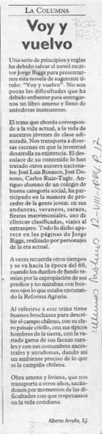 Voy y vuelvo  [artículo] Alberto Arraño.