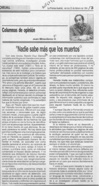 "Nadie sabe más que los muertos"  [artículo] Juan Mihovilovic H.