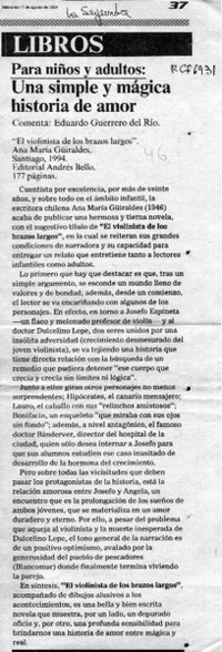 Una simple y mágica historia de amor  [artículo] Eduardo Guerrero del Río.