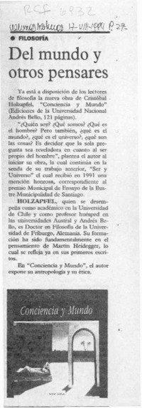 Del mundo y otros pensares  [artículo].