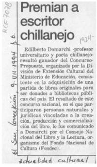 Premian a escritor chillanjeo  [artículo].