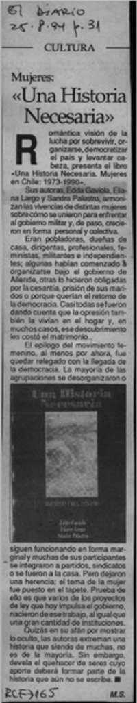 "Una historia necesaria"  [artículo] M. S.