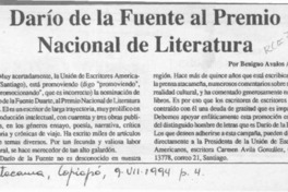 Darío de la Fuente al Premio Nacional de Literatura  [artículo] Benigno Avalos Ansieta.