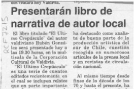 Presentarán libro de narrativa de autor local  [artículo].