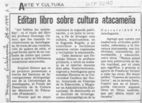 Editan libro sobre cultura atacameña  [artículo].
