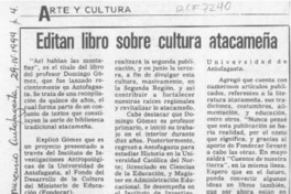 Editan libro sobre cultura atacameña  [artículo].