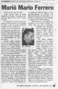 Murió Mario Ferrero  [artículo].