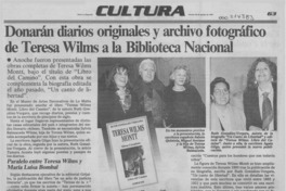 Donarán diarios originales y archivo fotográfico de Teresa Wilms a la Biblioteca Nacional