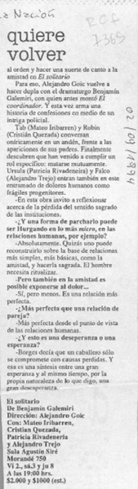 Quiere volver  [artículo].