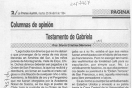 Testamento de Gabriela  [artículo]María Cristina Menares.