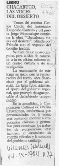 Chacabuco, las voces del desierto  [artículo].