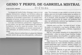Genio y perfil de Gabriela Mistral  [artículo] Elba Elena Jiménez.