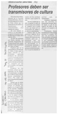 Profesores deben ser transmisores de cultura  [artículo].