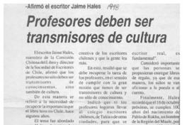 Profesores deben ser transmisores de cultura  [artículo].