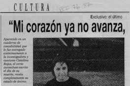 "Mi corazón ya no avanza, la culpa es mía, señores --"  [artículo] María Eugenia Meza.