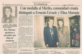 Con Medalla al Mérito, comunidad croata distinguió a Ernesto Livacic y Elisa Marusic