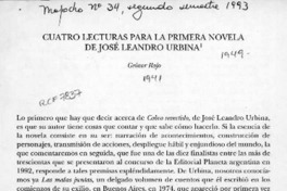 Cuatro lecturas para la primera novela de José Leandro Urbina  [artículo] Grínor Rojo.