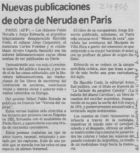 Nuevas publicaciones de obra de Neruda en París