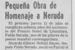 Pequeña obra de homenaje a Neruda