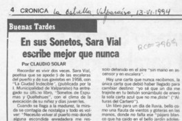 En sus sonetos, Sara Vial escribe mejor que nunca  [artículo] Claudio Solar.