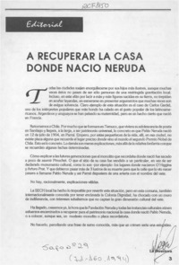 A recuperar la casa donde nació Neruda  [artículo].