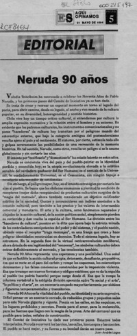 Neruda 90 años  [artículo] Juan Andrés Lagos.