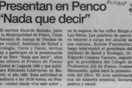 Presentan en Penco "Nada que decir"  [artículo].