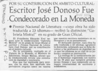 Escritor José Donoso fue condecorado en La Moneda  [artículo].