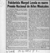 Folclorista Margot Loyola es nuevo Premio Nacional de Artes Musicles