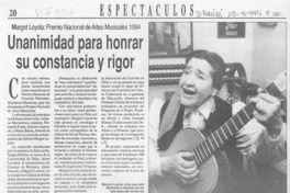 Unanimidad para honrar su constancia y rigor  [artículo].