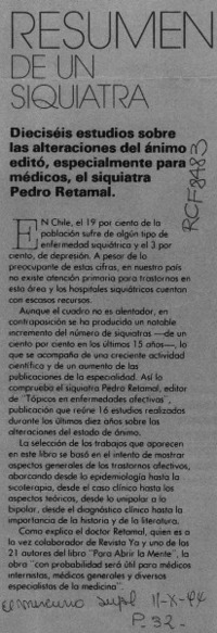 Resumen de un siquiatra  [artículo].