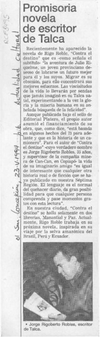 Promisoria novela de escritor de Talca  [artículo].