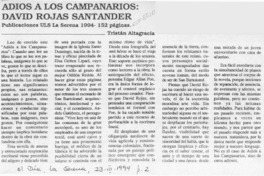 Adiós a los campanarios, David Rojas Santander  [artículo] Tristán Altagracia.