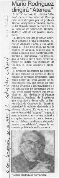 Mario Rodríguez dirigirá "Atenea"  [artículo].