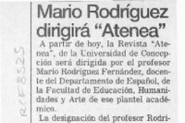 Mario Rodríguez dirigirá "Atenea"  [artículo].