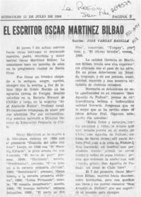 El escritor Oscar Martínez Bilbao  [artículo] José Vargas Badilla.