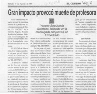 Gran impacto provocó muerte de profesora  [artículo].
